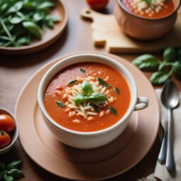 Decadent Tomato Basil Orzo Soup with Balsamic Drizzle - Vegetarian - Frenchynosh