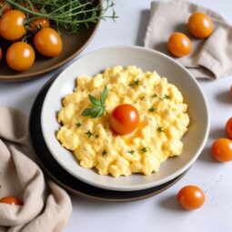 Ripe Cherry Tomato & Fresh Basil Egg Scramble - Vegetarian - Frenchynosh