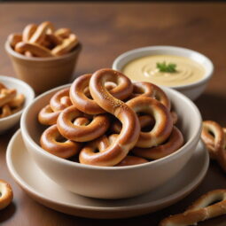 Rustic Whole Wheat Pretzels Paired with Tangy Mustard Dip - Vegetarian - Frenchynosh