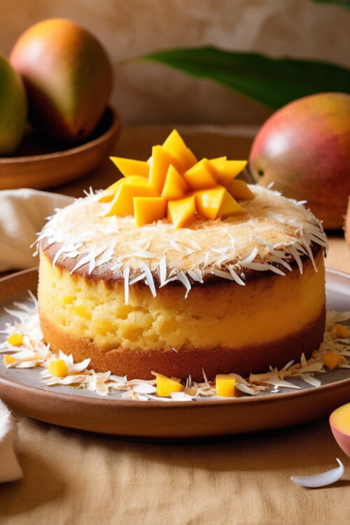 Tropical Mango Coconut Cake - Low Sugar - Frenchynosh.com