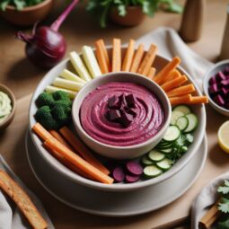 Vibrant Beetroot Hummus with Crunchy Veggie Sticks - Vegetarian - Frenchynosh