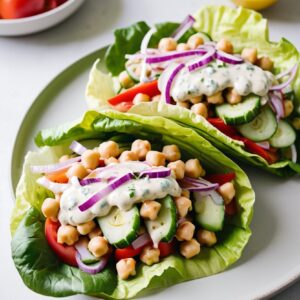 Zesty Chickpea Lettuce Boats with Creamy Tahini Drizzle - Vegan - Frenchynosh