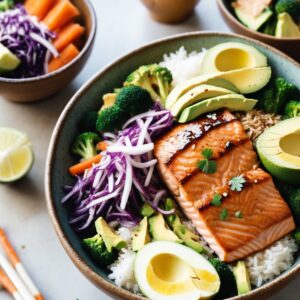 Sesame Teriyaki Salmon & Veggie Bowl - High Protein - Frenchynosh