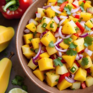 Tropical Mango Pineapple Salsa with Crispy Coconut Chips - Vegan - Frenchynosh