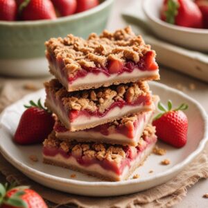 Spring Harvest Strawberry Rhubarb Crisp Bars - Vegetarian - Frenchynosh