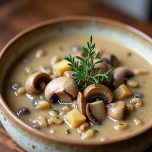 Hearty Vegan Mushroom and Wild Rice Comfort Soup - Vegan - Frenchynosh